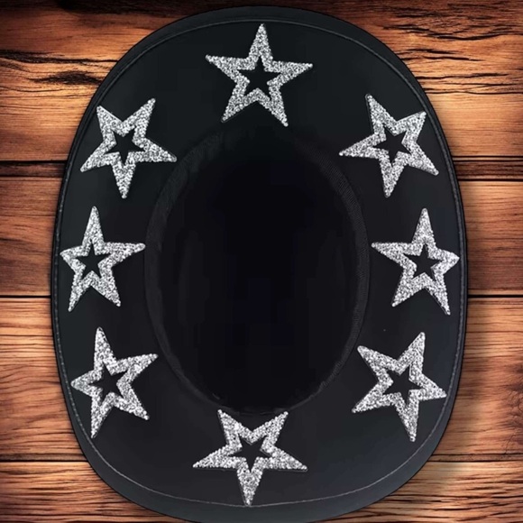 Black Rhinestone Star Cowboy HatDisco Cowgirl Festival Glam NWT